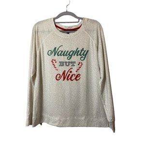 Jaclyn Intimates Christmas Naughty but‎ Nice soft leisure shirt grey pj top Sz M